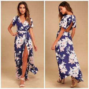 Lulu's Azalea Regalia Blue Floral Print Wrap Dress